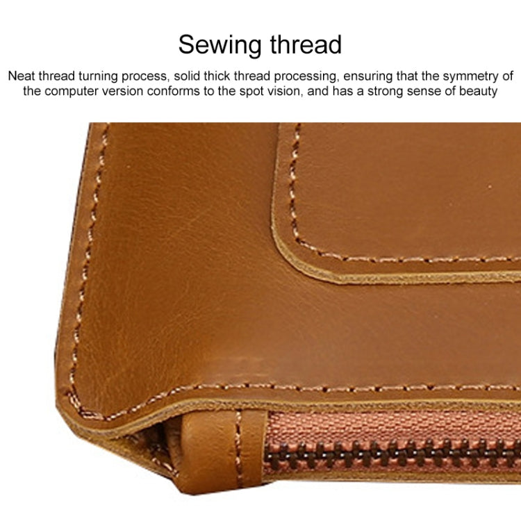 Universal Genuine Leather Business Zipper Laptop Tablet Bag For 12 inch and Below(Brown) - 12.1 inch by PMC TechLife | Online Shopping South Africa | PMC TechLife | Buy Now Pay Later Mobicred