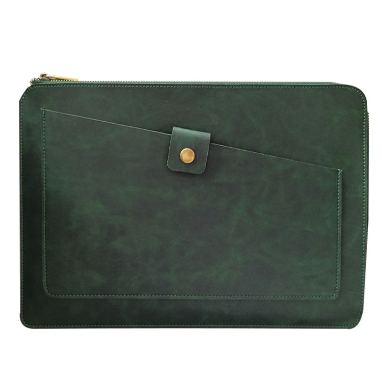 Universal Genuine Leather Business Laptop Tablet Zipper Bag For 13.3 inch and Below(Green) - 13.3 inch by PMC TechLife | Online Shopping South Africa | PMC TechLife | Buy Now Pay Later Mobicred