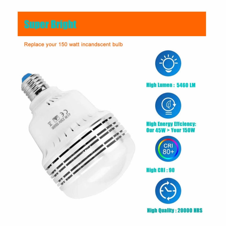 MANTOO PGL45 45W 120V 5500K 5460LM LED Light Bulb for Photography Lighting - free shipping - PMc TechLife - Order now!