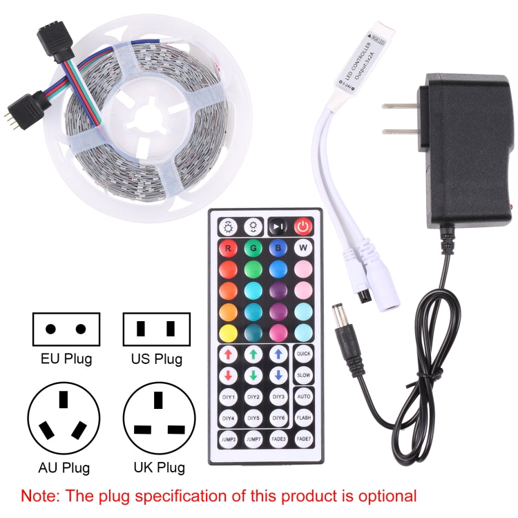 Bare Board 2835 SMD RGB LED Rope Light, 60 LED/m, Length: 5m, 12V 2A 100-240V, with 44-key Remote Control (UK Plug) - Bare Board Light by PMC TechLife | Online Shopping South Africa | PMC TechLife | Buy Now Pay Later Mobicred