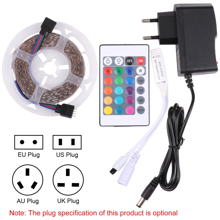 Bare Board 2835 SMD RGB LED Rope Light, 60 LED/m, Length: 5m, 12V 2A 100-240V, with 24-key Remote Control(EU Plug) - Bare Board Light by PMC TechLife | Online Shopping South Africa | PMC TechLife | Buy Now Pay Later Mobicred