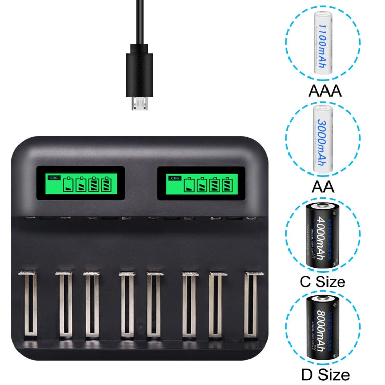 5V 2A USB 8 Slot Battery Charger for AA & AAA & C / D Battery, with LCD Display - Charger & Converter by PMC Jewellery | Online Shopping South Africa | PMC Jewellery