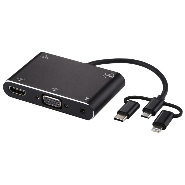 3 in 1 8 Pin + Micro USB + Type-C to AV + HDMI + VGA 15 Pin HD Screen Player Adapter Converter with Audio - Adapter by PMC Jewellery | Online Shopping South Africa | PMC Jewellery | Buy Now Pay Later Mobicred