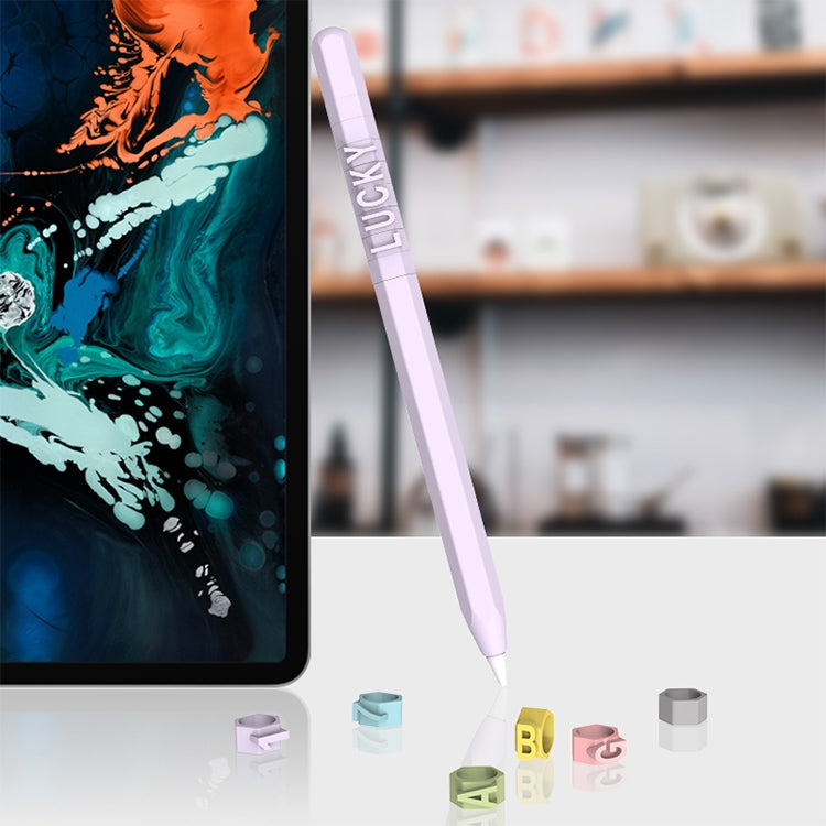 LOVE MEI For Apple Pencil 1 Number Letter Design Stylus Pen Silicone Protective Case Cover(Purple) - Pencil Accessories by LOVE MEI | Online Shopping South Africa | PMC TechLife