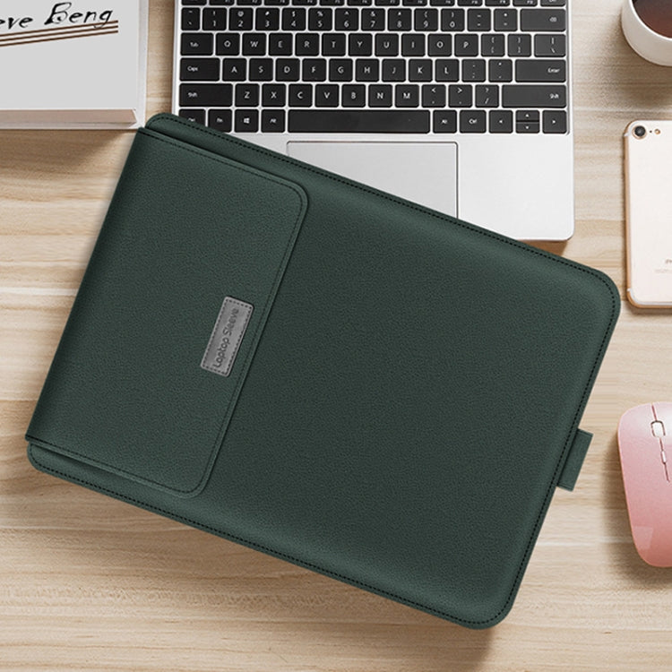 4 in 1 Universal Waterproof PU Leather Laptop Liner Bag with Handle & Stand & Pen Holder + 2 Winders + Mouse Bag + Charger Bag Set for 13  / 14 inch Laptops(Green) - 13.3 inch by PMC TechLife | Online Shopping South Africa | PMC TechLife
