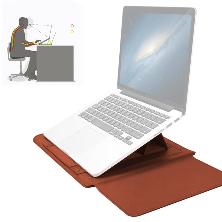 4 in 1 Universal Waterproof PU Leather Laptop Liner Bag with Handle & Stand & Pen Holder + 2 Winders + Mouse Bag + Charger Bag Set for 13  / 14 inch Laptops(Brown) - free shipping - PMC TechLife - Order now!