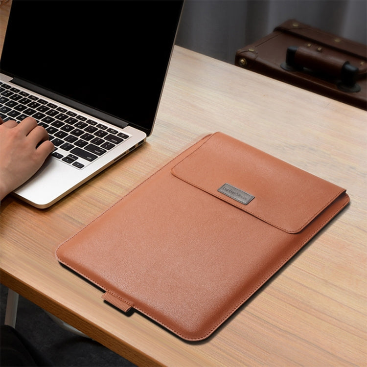 4 in 1 Universal Waterproof PU Leather Laptop Liner Bag with Handle & Stand & Pen Holder + 2 Winders + Mouse Bag + Charger Bag Set for 13  / 14 inch Laptops(Brown) - free shipping - PMC TechLife - Order now!
