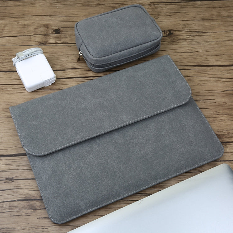 2 in 1 Horizontal Matte Leather Laptop Inner Bag + Power Bag for MacBook Pro 15.4 inch A1707 (2016 - 2017) / A1990 (2018)(Dark Gray) - Protective Bags by PMC Jewellery | Online Shopping South Africa | PMC Jewellery | Buy Now Pay Later Mobicred
