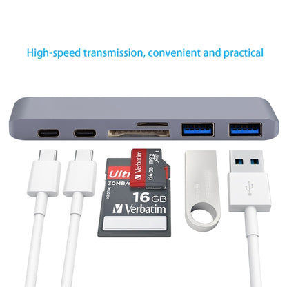 6 in 1 Multi-function Aluminium Alloy 5Gbps Transfer Rate Dual USB-C / Type-C HUB Adapter with 2 USB 3.0 Ports & 2 USB-C / Type-C Ports & SD Card Slot & TF Card Slot for Macbook 2015 / 2016 / 2017(Grey) - USB HUB by PMC Jewellery | Online Shopping South Africa | PMC Jewellery | Buy Now Pay Later Mobicred