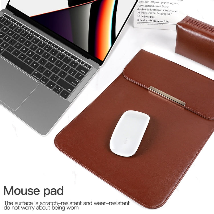 13.3 inch Laptop 2 in 1 PU Leather Sleeve Liner Bag with Mouse Storage Bag(Brown) - 13.3 inch by PMC TechLife | Online Shopping South Africa | PMC TechLife | Buy Now Pay Later Mobicred