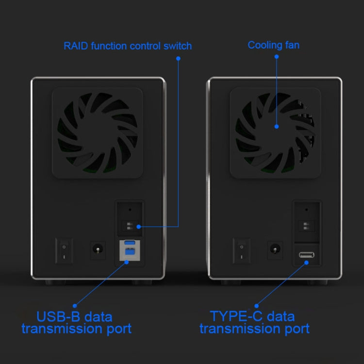Blueendless USB-B Interface 3.5 inch 2 Bay RAID Combination Array HDD External Enclosure (US Plug) - HDD Enclosure by Blueendless | Online Shopping South Africa | PMC Jewellery | Buy Now Pay Later Mobicred
