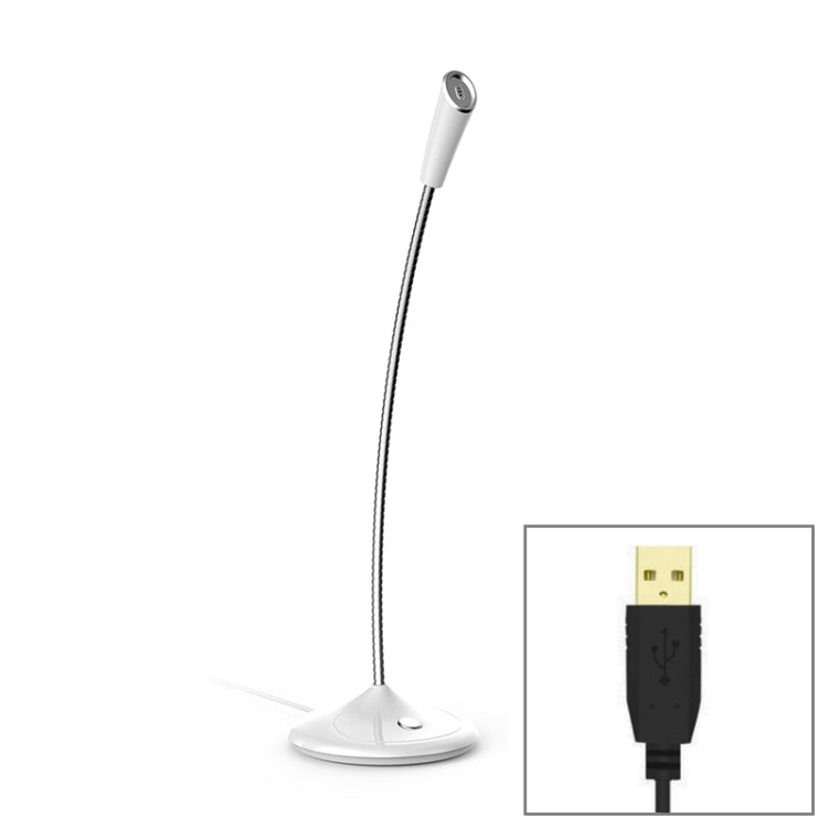 BK Desktop Gooseneck Adjustable USB Wired Audio Microphone, Built-in Sound Card, Compatible with PC / Mac for Live Broadcast, Show, KTV, etc.(White) - Microphone by PMC Jewellery | Online Shopping South Africa | PMC Jewellery | Buy Now Pay Later Mobicred