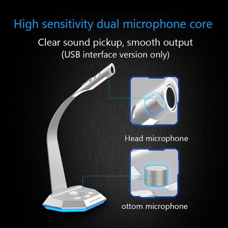 K3 Desktop Omnidirectional USB Wired Dual Mic Condenser Microphone with LED Night Light, Compatible with PC / Mac for Live Broadcast, Show, KTV, etc(Silver) - Microphone by PMC TechLife | Online Shopping South Africa | PMC TechLife | Buy Now Pay Later Mobicred