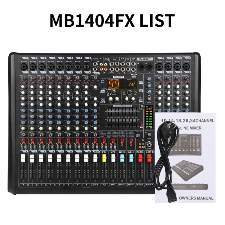 XTUGA B1404FX 14 Channels Bluetooth Audio Mixer Digital DJ Controller Sound Mixing Console (AU Plug) - Live Sound Effects Processors by XTUGA | Online Shopping South Africa | PMC Jewellery | Buy Now Pay Later Mobicred