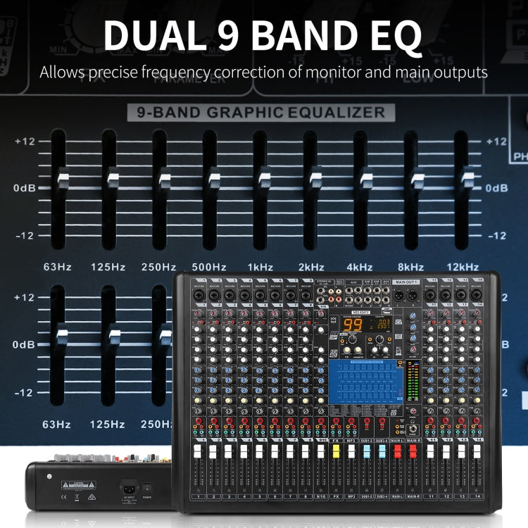 XTUGA B1404FX 14 Channels Bluetooth Audio Mixer Digital DJ Controller Sound Mixing Console (US Plug) - Live Sound Effects Processors by XTUGA | Online Shopping South Africa | PMC Jewellery | Buy Now Pay Later Mobicred