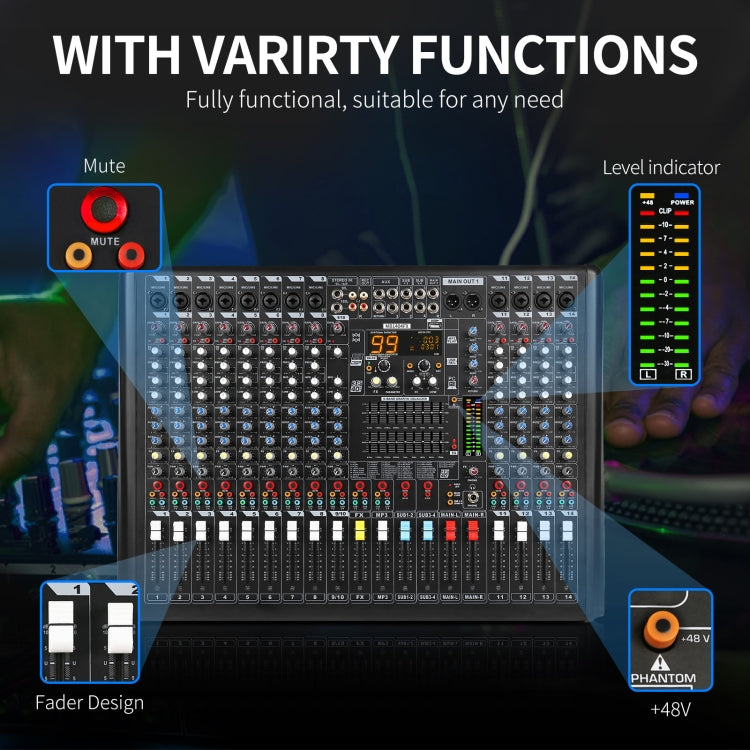 XTUGA B1404FX 14 Channels Bluetooth Audio Mixer Digital DJ Controller Sound Mixing Console (AU Plug) - Live Sound Effects Processors by XTUGA | Online Shopping South Africa | PMC Jewellery | Buy Now Pay Later Mobicred