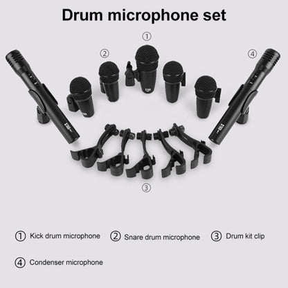 XTUGA MI7-A 7-Piece Wired Dynamic Drum Mic Kit Kick Bass Tom/Snare Cymbals Microphone Set - Microphone by XTUGA | Online Shopping South Africa | PMC Jewellery | Buy Now Pay Later Mobicred