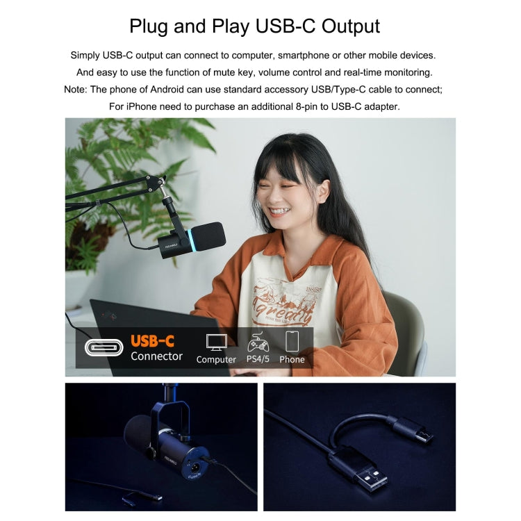 FEELWORLD PM1-AS XLR/USB Dynamic Microphone for Podcasting Recording Gaming Live Streaming with Boom Arm (Black) - free shipping - PMC TechLife - Order now!