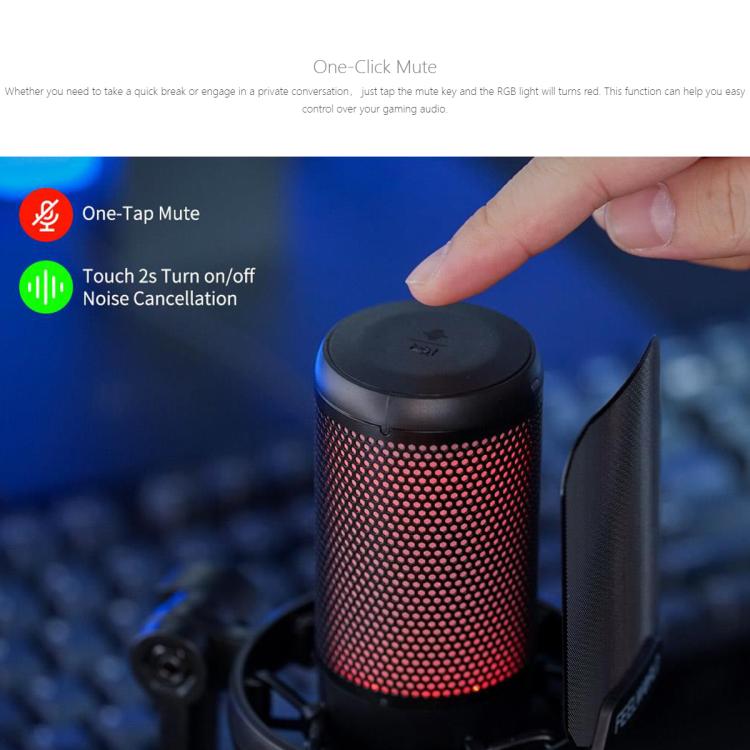 FEELWORLD VM1 USB Condenser Gaming Microphone for Streaming Noise Cancellation Mute RGB Light Boom Arm Stand (Black) - Microphone by FEELWORLD | Online Shopping South Africa | PMC TechLife | Buy Now Pay Later Mobicred