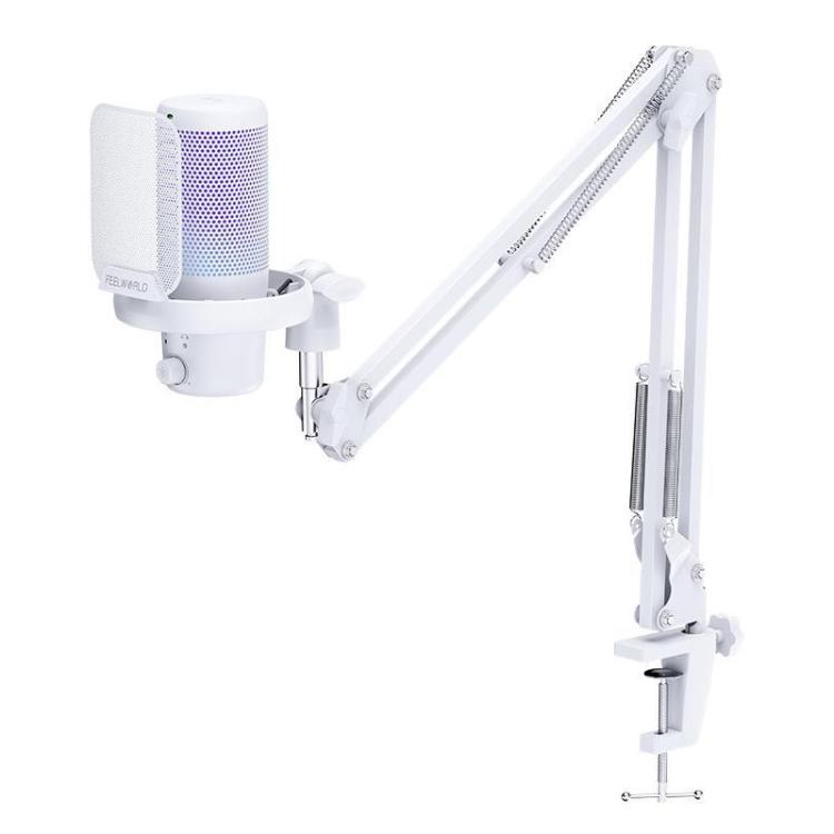 FEELWORLD VM1 USB Condenser Gaming Microphone for Streaming Noise Cancellation Mute RGB Light Boom Arm Stand (White) - Microphone by FEELWORLD | Online Shopping South Africa | PMC TechLife | Buy Now Pay Later Mobicred
