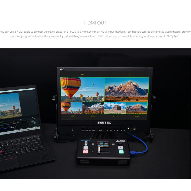 FEELWORLD L1 PLUS Multi-camera Video Mixer Switcher Touch Screen PTZ Control USB3.0 Fast Streaming Switcher (UK Plug) - Live Sound Effects Processors by FEELWORLD | Online Shopping South Africa | PMc TechLife | Buy Now Pay Later Mobicred