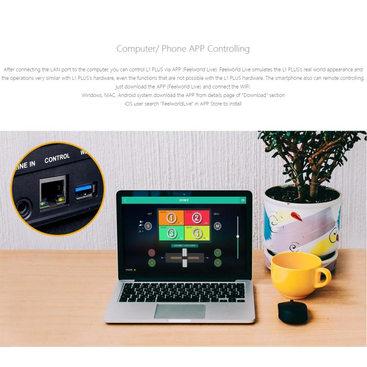 FEELWORLD L1 PLUS Multi-camera Video Mixer Switcher Touch Screen PTZ Control USB3.0 Fast Streaming Switcher (UK Plug) - Live Sound Effects Processors by FEELWORLD | Online Shopping South Africa | PMc TechLife | Buy Now Pay Later Mobicred