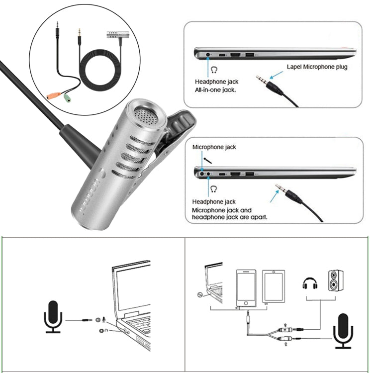 Yanmai R933 Professional Clip-on Lapel Mic Lavalier Omni-directional Double Condenser Microphone Silver, For Live Broadcast, Show, KTV, etc - Microphone by Yanmai | Online Shopping South Africa | PMC Jewellery | Buy Now Pay Later Mobicred