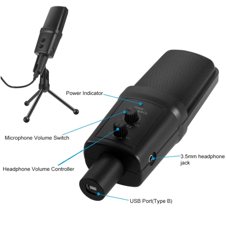 Yanmai SF-970 Professional Condenser Sound Recording Microphone with Tripod Holder & USB Cable , Cable Length: 1.8m(Black) - Microphone by Yanmai | Online Shopping South Africa | PMC Jewellery | Buy Now Pay Later Mobicred