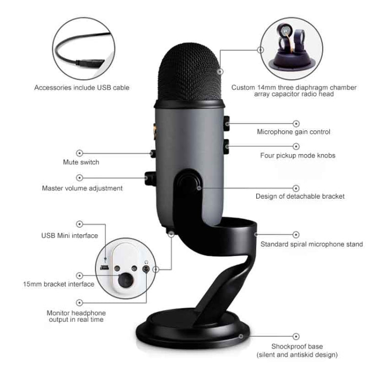 Logitech Blue Yeti USB Condenser Microphone(Silver) - Microphone by Logitech | Online Shopping South Africa | PMC TechLife | Buy Now Pay Later Mobicred