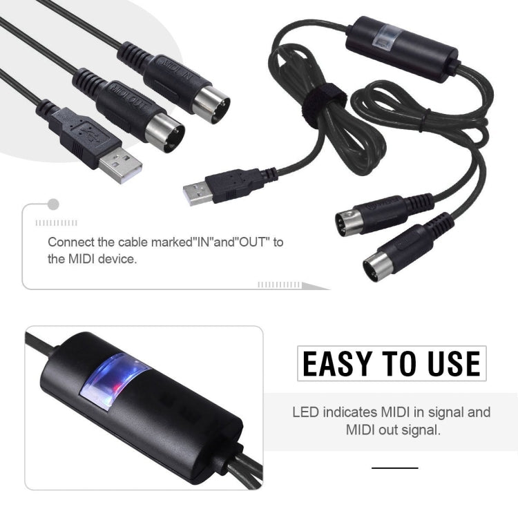 WERSI UM-18 USB MIDI Cable MidiPort Midi Cable Electric Piano Electronic Drum Music Editing Line, Length: 2m(Black) - free shipping - PMC TechLife - Order now!