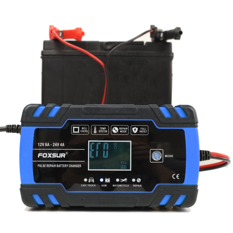 FOXSUR 12V-24V Car Motorcycle Truck Repair Battery Charger AGM Charger, US Plug (Blue) - Battery Charger by FOXSUR | Online Shopping South Africa | PMC TechLife | Buy Now Pay Later Mobicred