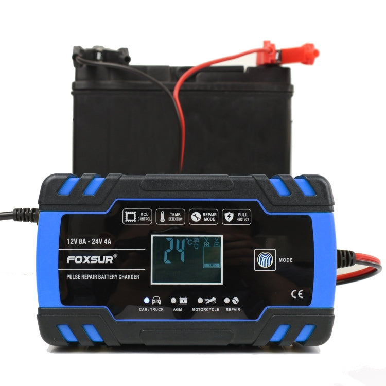 FOXSUR 12V-24V Car Motorcycle Truck Repair Battery Charger AGM Charger, US Plug (Blue) - Battery Charger by FOXSUR | Online Shopping South Africa | PMC TechLife | Buy Now Pay Later Mobicred