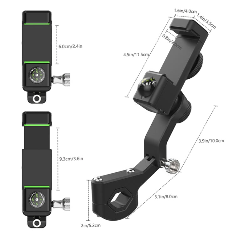 Motorcycle Spherical Compass Phone Holder, Handlebar with Light (Green) - Holder by PMC TechLife | Online Shopping South Africa | PMC TechLife | Buy Now Pay Later Mobicred