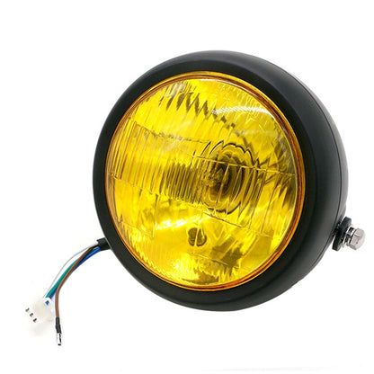 5.75 inch Motorcycle Black Shell Retro Lamp LED Headlight Modification Accessories for CG125 / GN125(Yellow) - Headlights by PMC Jewellery | Online Shopping South Africa | PMC Jewellery | Buy Now Pay Later Mobicred