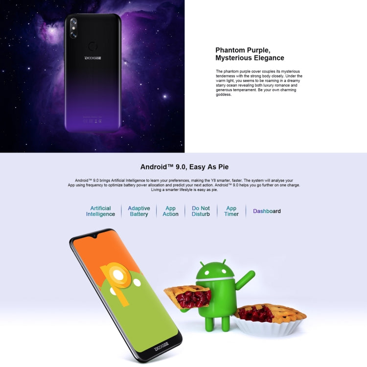 [HK Warehouse] DOOGEE Y8, 3GB+32GB, Dual Back Cameras, Face ID & DTouch Fingerprint,  6.1 inch Water-drop Screen Android 9.0 MTK6739 Quad Core up to 1.5GHz, Network: 4G,  OTA, Dual SIM(Midnight Black) - DOOGEE by DOOGEE | Online Shopping South Africa | PMC Jewellery | Buy Now Pay Later Mobicred