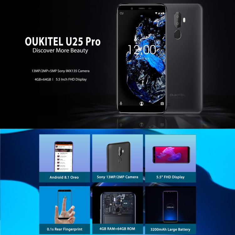 [HK Warehouse] OUKITEL U25 Pro, 4GB+64GB, Dual Back Cameras, Fingerprint Identification, 5.5 inch Android 8.1 MTK6750T Octa Core up to 1.5GHz, Network: 4G, Dual SIM, OTG, OTA(Twilight) - Other by OUKITEL | Online Shopping South Africa | PMC Jewellery | Buy Now Pay Later Mobicred