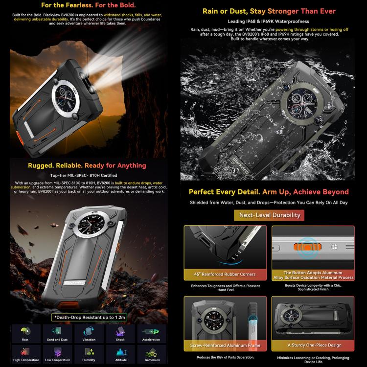 Blackview BV8200 Rugged Phone, 12GB+256GB, 6.5 inch + 1.3 inch Android 14 MediaTekHelio G100 MT8781, Network: 4G, NFC (Green) - free shipping - PMc TechLife - Order now!