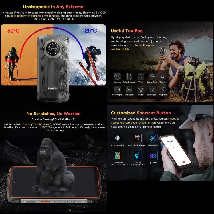 Blackview BV8200 Rugged Phone, 12GB+256GB, 6.5 inch + 1.3 inch Android 14 MediaTekHelio G100 MT8781, Network: 4G, NFC (Black) - free shipping - PMc TechLife - Order now!