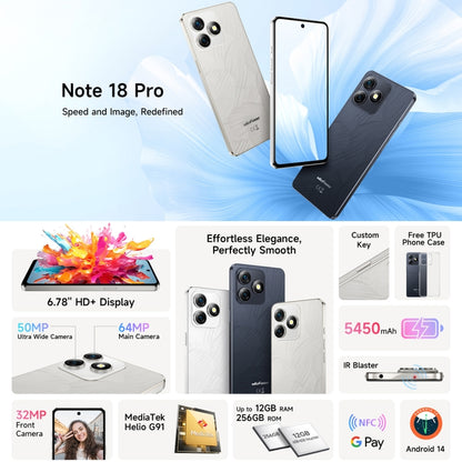 Ulefone Note 18 Pro, 6GB+256GB, Face ID & Side Fingerprint, 6.78 inch Android 14 MediaTek Helio G91 MTK6769 Octa Core, Network: 4G, Dual SIM, OTG, NFC (Moonlit White) - Ulefone by Ulefone | Online Shopping South Africa | PMC Jewellery | Buy Now Pay Later Mobicred