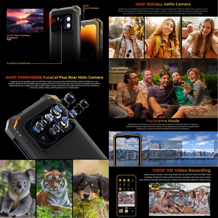 HOTWAV CYBER 13, IP68/IP69K Rugged Phone, 8GB+128GB, 10800mAh, 6.6 inch Android 14.0 Unisoc T606 Octa Core, Network: 4G, NFC, OTG (Orange) - free shipping - PMC TechLife - Order now!