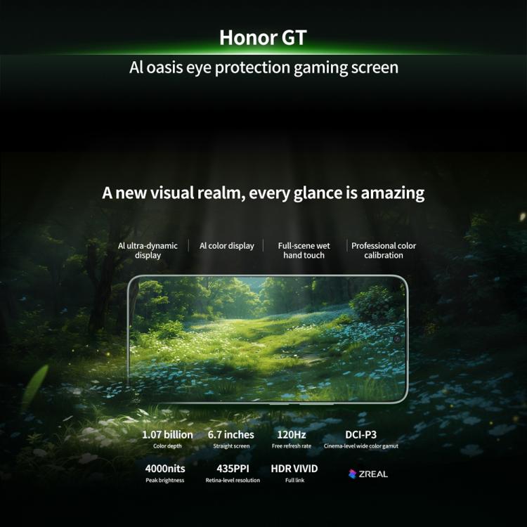 Honor GT, 12GB+256GB, In-screen Fingerprint, 6.7 inch MagicOS 9.0 Android 15.0 Snapdragon 8 Gen 3 Octa Core, Network: 5G, OTG, NFC (Green) - free shipping - PMc TechLife - Order now!