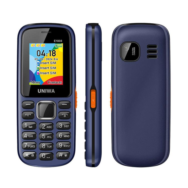 UNIWA E1808 Elder Keypad Phone, 1.77 inch SC6531E, LED Flashlight, 21 Keys, Network: 2G, Triple SIM, EU Plug (Blue) - free shipping - PMc TechLife - Order now!