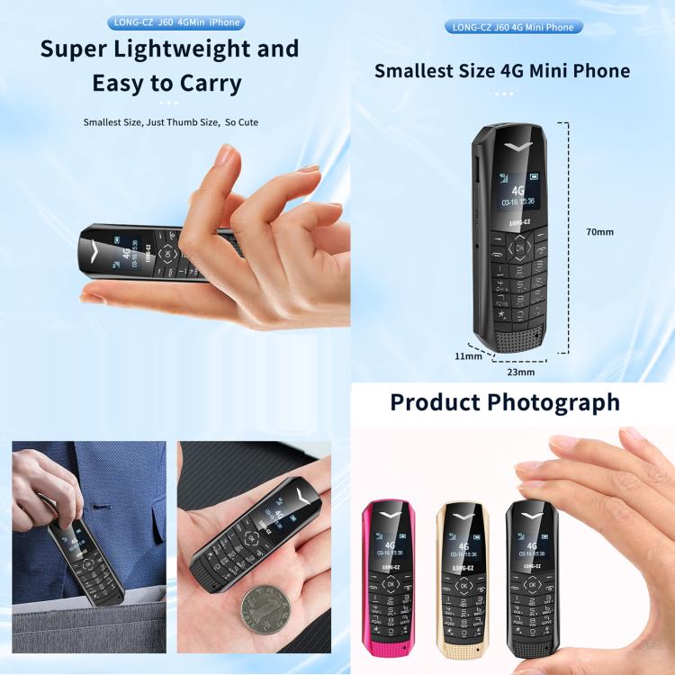 LONG-CZ S60 4G Mini Phone, 1.77 inch Unisoc T107, LED Flashlight, 21 Keys, Network: 4G, Single SIM (Rose Red) - free shipping - PMc TechLife - Order now!