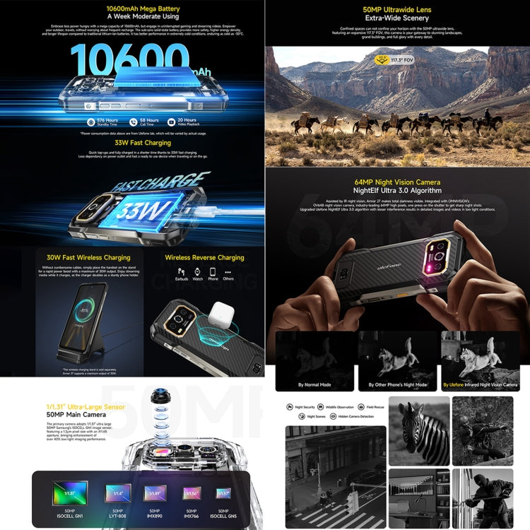 Ulefone Armor 27 Rugged Phone, 12GB+256GB, Night Vision, 10600mAh, 6.78 inch Android 14 MediaTek Helio G99 Octa Core, Network: 4G, NFC, OTG (Black) - free shipping - PMC Jewellery - Order now!