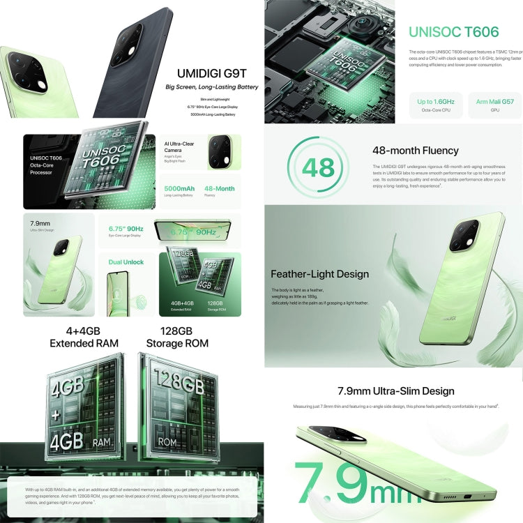 [HK Warehouse] UMIDIGI G9T, 4GB+128GB, Face ID & Side Fingerprint Identification, 6.75 inch Android 14 UNISOC T606 Octa Core, Network: 4G (Green) - UMIDIGI by UMIDIGI | Online Shopping South Africa | PMC Jewellery | Buy Now Pay Later Mobicred