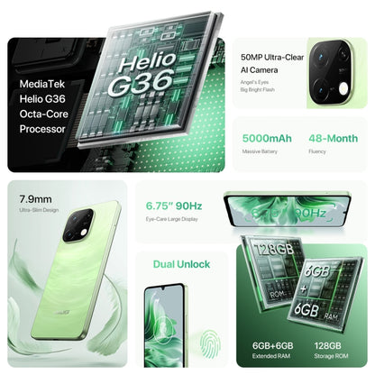 UMIDIGI G9C, 6GB+128GB, Face ID & Side Fingerprint Identification, 6.75 inch Android 14 MediaTek Helio G36 Octa Core, Network: 4G (Green) - UMIDIGI by UMIDIGI | Online Shopping South Africa | PMC Jewellery | Buy Now Pay Later Mobicred