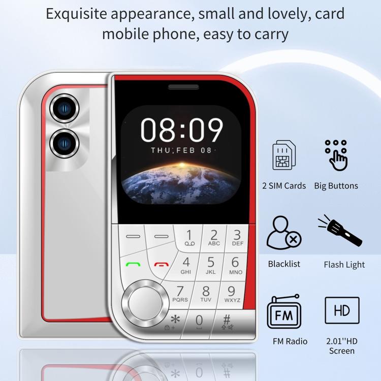 V10 Card Mobile Phone, 2.01 inch, MTK6261D, Support Bluetooth, FM, Torch, GSM, Dual SIM (Black) - free shipping - PMc TechLife - Order now!