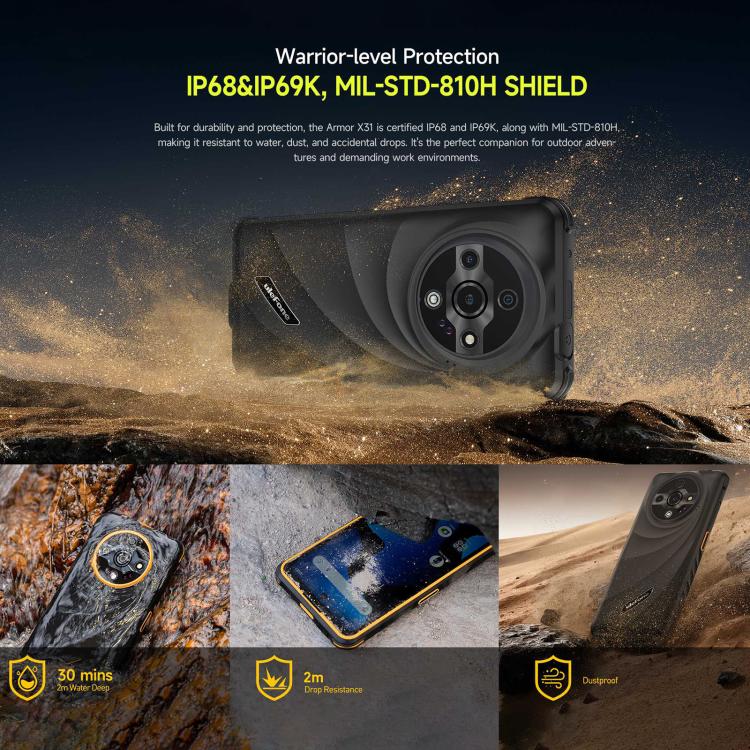 Ulefone Armor X31, 6GB+128GB, Night Vision, IP68/IP69K Rugged Phone, 6.56 inch Android 14 MediaTek Helio G91 Octa Core, Network: 4G, NFC, OTG (Orange) - free shipping - PMC TechLife - Order now!
