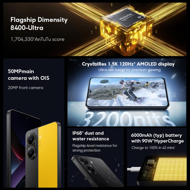 Xiaomi POCO X7 Pro 5G Global, 12GB+256GB, In-screen Fingerprint, 6.67 inch Xiaomi HyperOS 2 MediaTek Dimensity 8400-Ultra Octa Core, NFC, Network: 5G (Black) - free shipping - PMC TechLife - Order now!