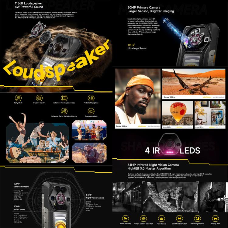 Ulefone Armor 30 Pro Rugged Phone, 16GB+512GB, Night Vision, 6.95 inch + 3.4 inch Dual Screen Android 14 MediaTek Dimensity 7300X Octa Core, Network: 5G, OTG, NFC (Black) - free shipping - PMc TechLife - Order now!